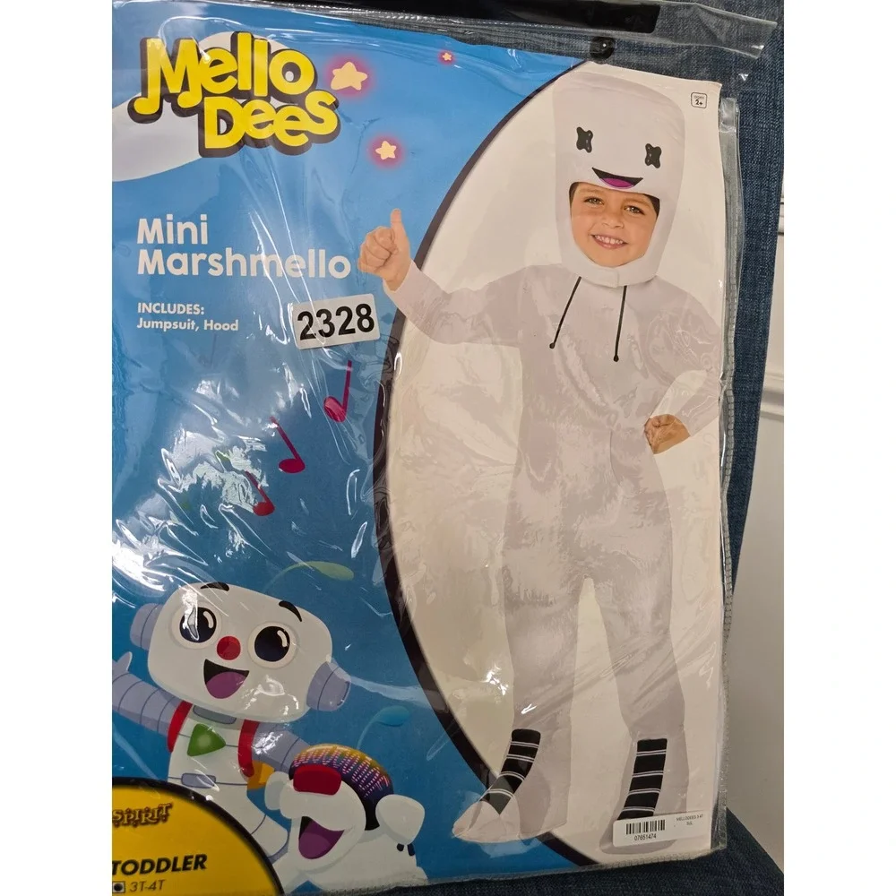 Spirit Halloween Mello Dees Mini Marshmello Toddler Costume White 3T-4T Jumpsuit